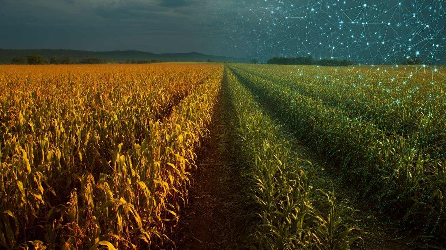 Agricultural field showing CRISPR-edited drought-resistant crops