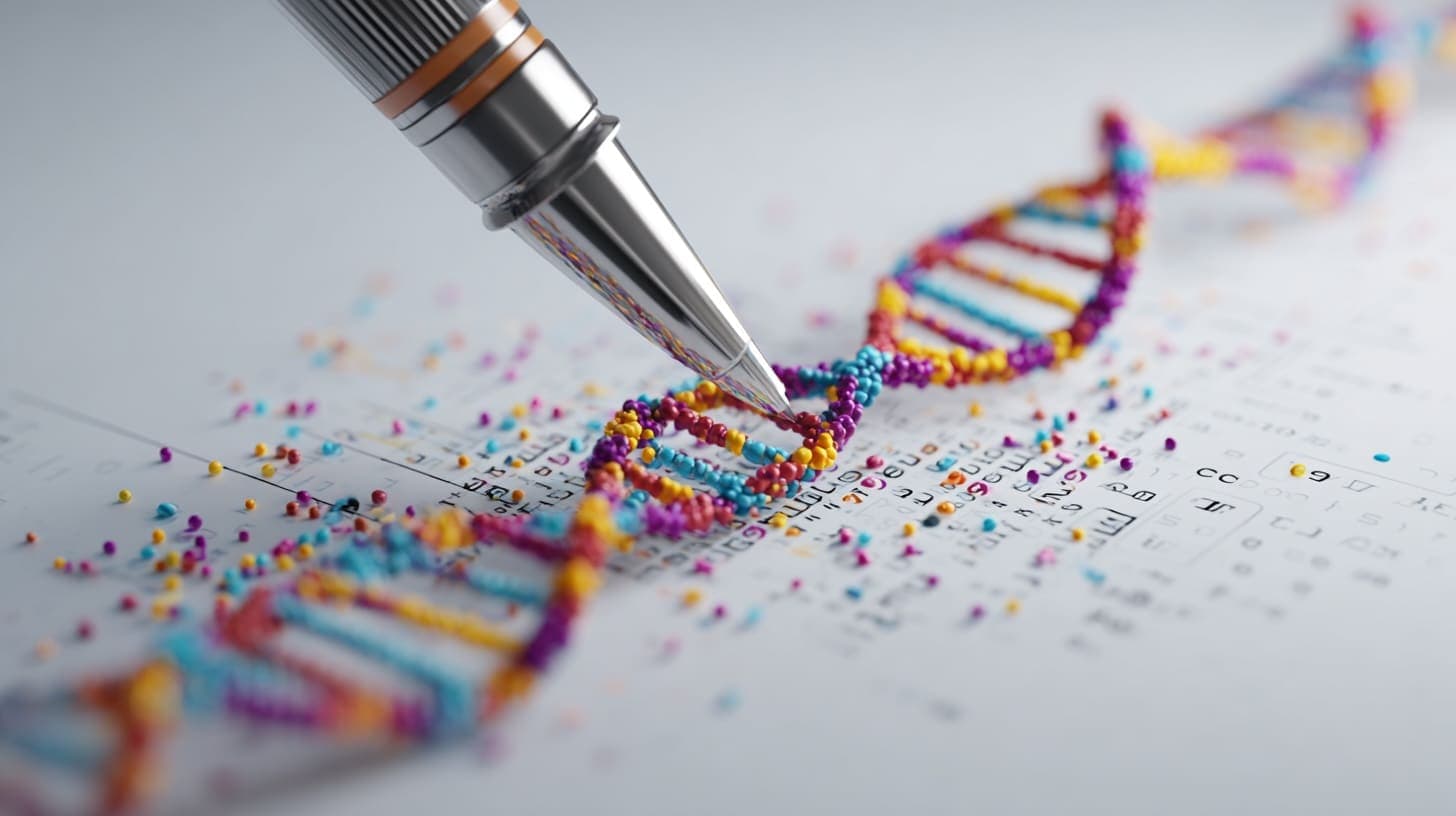 Prime editing visualization showing DNA sequence search and replace