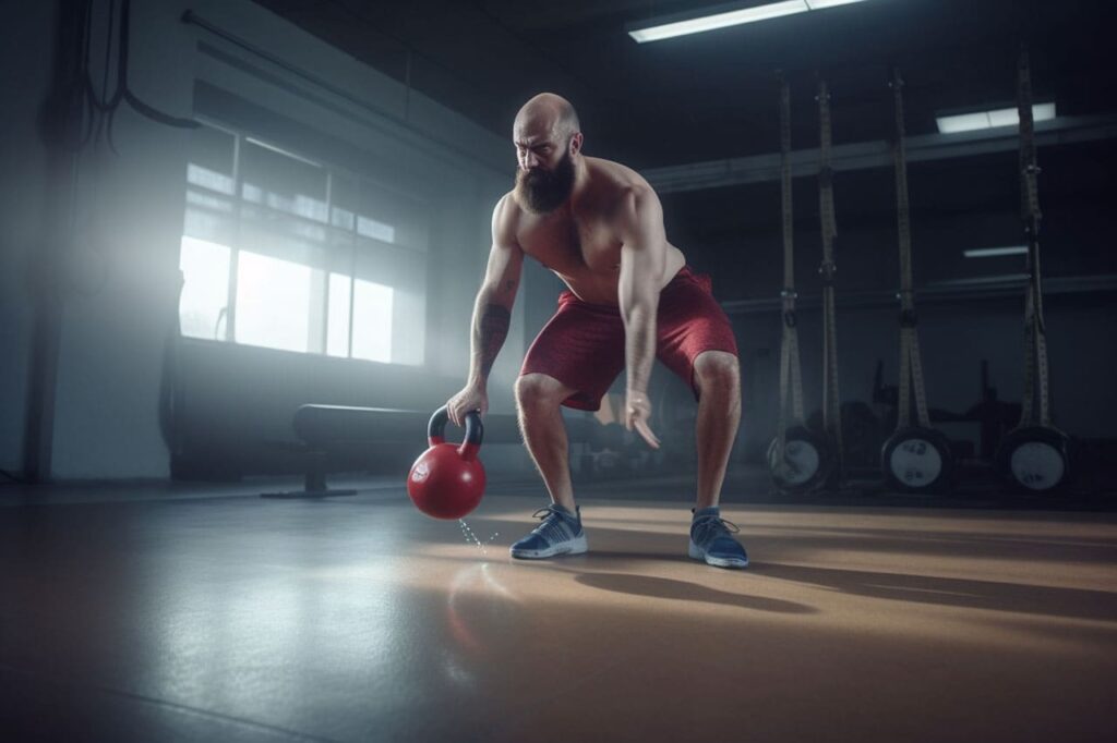 Kettlebell workout in the gym