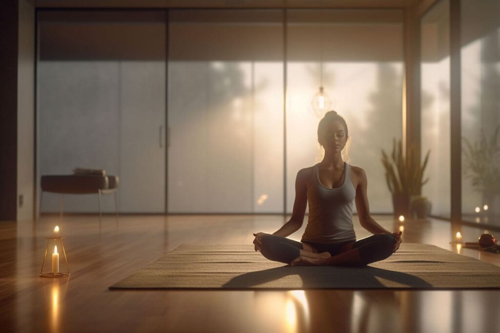 Woman doing yoga in studio
