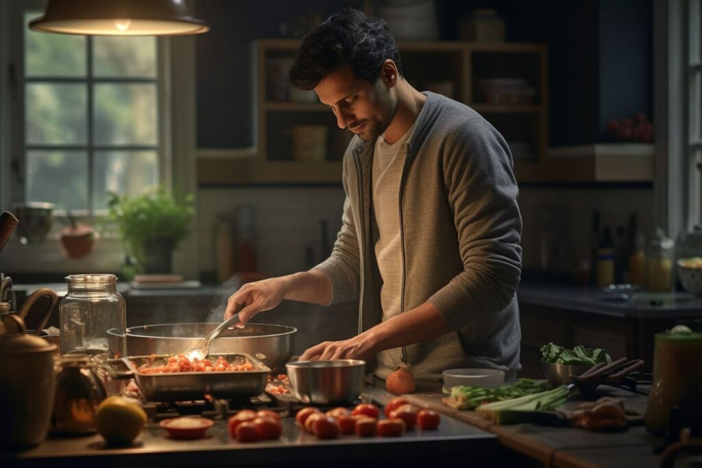 Man cooking healthy food in the kitchen